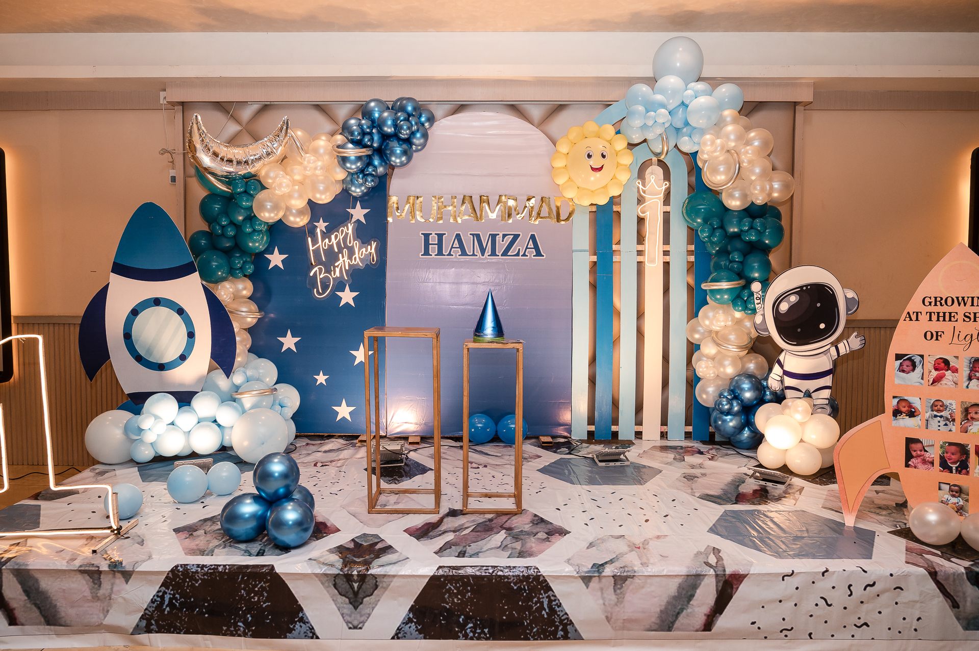 Muhammad Hamza space themed birthday party with balloon decor by Creative Splash